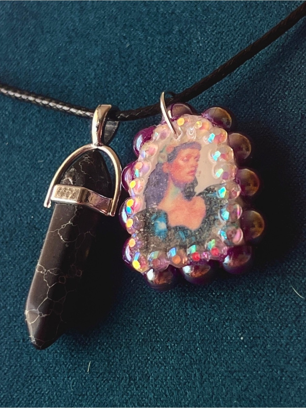 Purple Iridescent Portrait Pendant Necklace - Women Jewelry